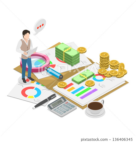 3D Isometric Flat Vector Illustration of Online Banking, Set Of Financial Scenes. Item 1 3D Isometric Flat Vector Illustration of Online Banking, Set Of Financial Scenes. Item 1 136406345