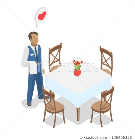 3D Isometric Flat Vector Illustration of Restaurant Staff Characters, Professionals Team. Item 3 136406358