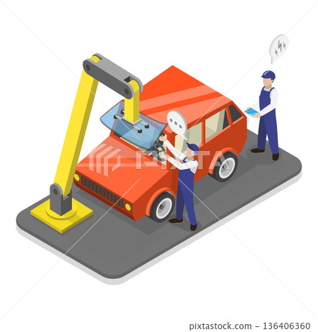 3D Isometric Flat Vector Illustration of Automotive Industry, Car Service and Repair. Item 1 136406360