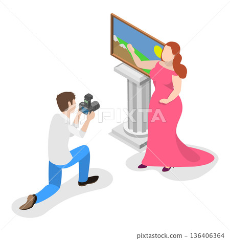 3D Isometric Flat Vector Illustration of Professional Photographer, Photo Editing Software. Item 3 136406364