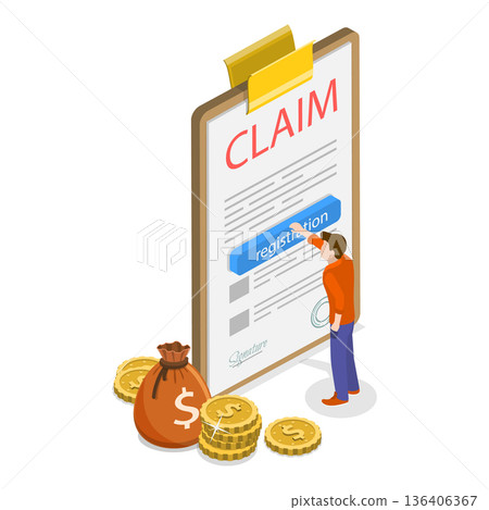 3D Isometric Flat Vector Illustration of Registration Of Claim, Insurance Reimbursement. Item 2 3D Isometric Flat Vector Illustration of Registration Of Claim, Insurance Reimbursement. Item 2 136406367