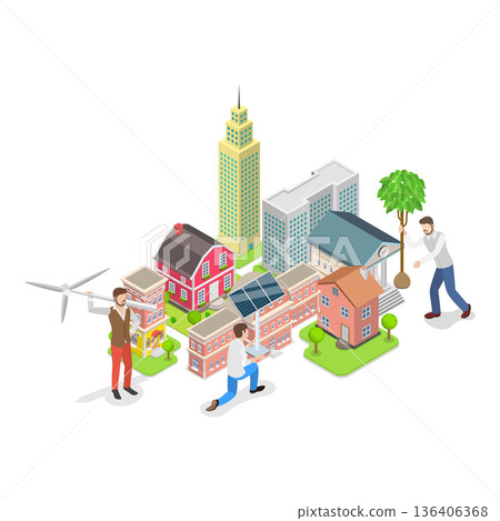 3D Isometric Flat Vector Illustration of Green Energy, Renewable Power Sources. Item 3 3D Isometric Flat Vector Illustration of Green Energy, Renewable Power Sources. Item 3 136406368