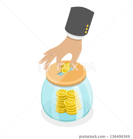 3D Isometric Flat Vector Illustration of Saving Deposit, Utilize A Glass Jar To Save Money Efficiently. Item 4 3D Isometric Flat Vector Illustration of Saving Deposit, Utilize A Glass Jar To Save Money Efficiently. Item 4 136406369