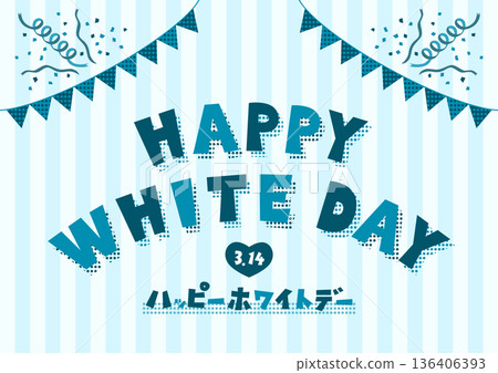 White Day illustration with triangular flag and retro lettering 136406393