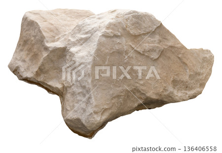 A large rock is displayed on a clear background. It features a rugged texture and an irregular shape. Sunlight can cast shadows on the surface, emphasizing its details A large rock is displayed on a clear background. It features a rugged texture and an irregular shape. Sunlight can cast shadows on the surface, emphasizing its details 136406558