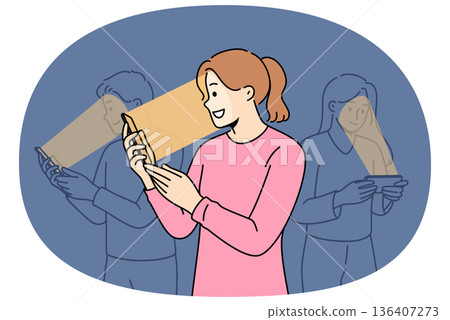 Massive digital addiction among people looking at phones, not paying attention to passers-by Massive digital addiction among people looking at phones, not paying attention to passers-by 136407273