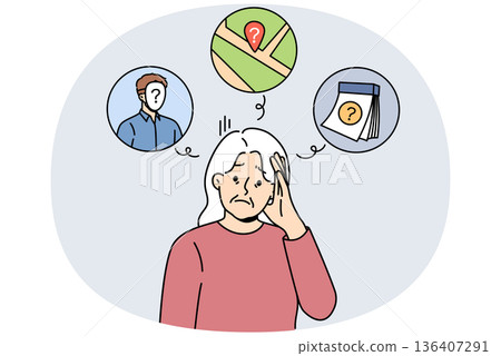 Alzheimer disease and dementia in old woman who forgets dates and faces or gets confused in space 136407291