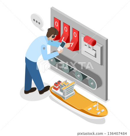 3D Isometric Flat  Illustration of Marine Transportation and Logistics. Item 1 136407484