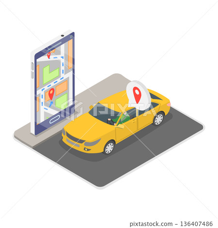 3D Isometric Flat Illustration of Renting a Car Using a Mobile Application. Item 2 3D Isometric Flat Illustration of Renting a Car Using a Mobile Application. Item 2 136407486
