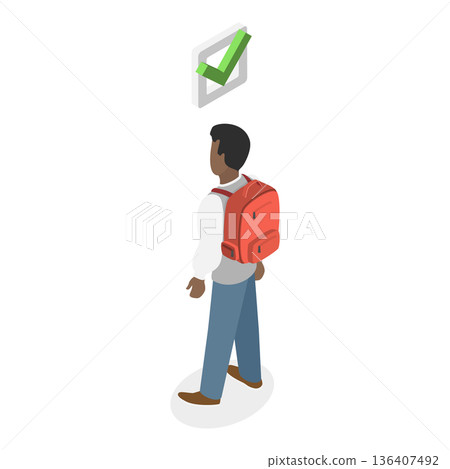 3D Isometric Flat  Illustration of Wearing Of Backpack. Item 2 136407492