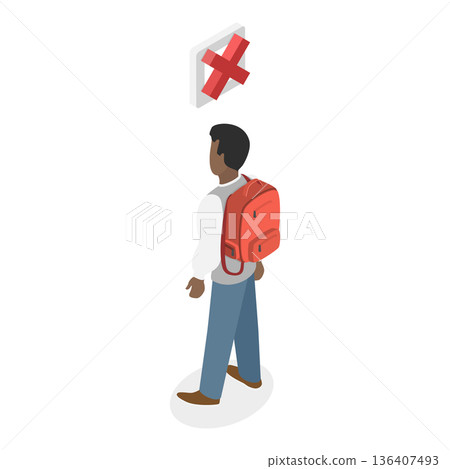 3D Isometric Flat  Illustration of Wearing Of Backpack. Item 1 136407493