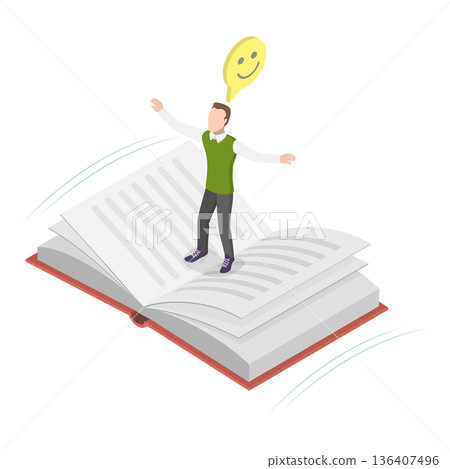 3D Isometric Flat  Illustration of Book Reading. Item 2 136407496