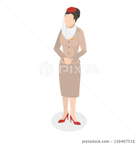 3D Isometric Flat  Illustration of Emirates Flight Attendants. Item 1 136407518