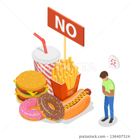 3D Isometric Flat  Illustration of Good And Bad Food For Liver. Item 2 136407524