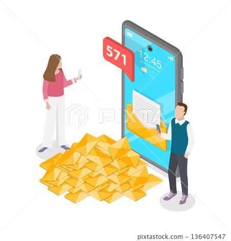 3D Isometric Flat  Illustration of Spam. Item 3 136407547
