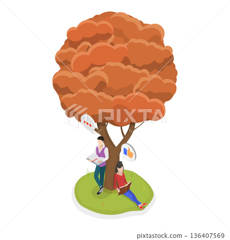 3D Isometric Flat  Illustration of Reading Characters. Item 6 136407569