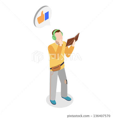 3D Isometric Flat  Illustration of Reading Characters. Item 5 136407570