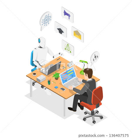3D Isometric Flat  Illustration of AI Sales Improvement. Item 3 136407575