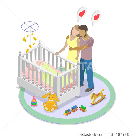 3D Isometric Flat Illustration of Happy Family Moments. Item 1 3D Isometric Flat Illustration of Happy Family Moments. Item 1 136407588