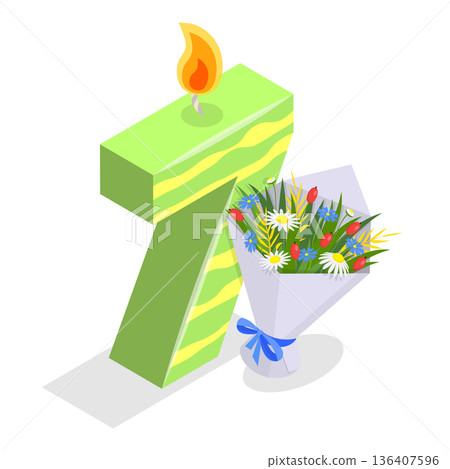 3D Isometric Flat  Illustration of Birthday Numbers. Item 2 136407596