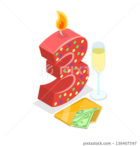 3D Isometric Flat  Illustration of Birthday Numbers. Item 1 136407597