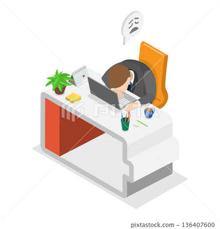3D Isometric Flat Illustration of Burnout Vs Full Energy. Item 2 3D Isometric Flat Illustration of Burnout Vs Full Energy. Item 2 136407600