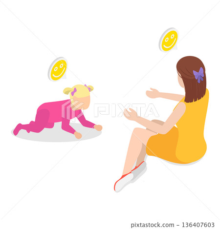 3D Isometric Flat  Illustration of Children Walking Skill Development. Item 2 136407603