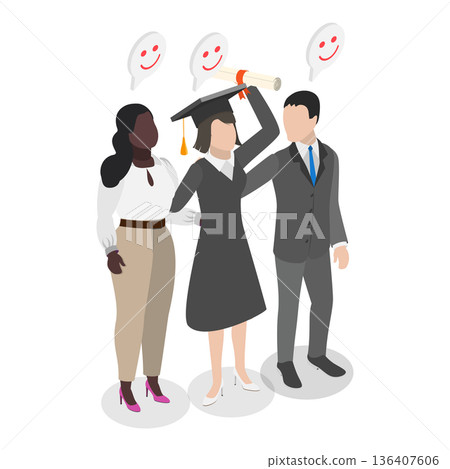 3D Isometric Flat  Illustration of Graduated Students. Item 1 136407606