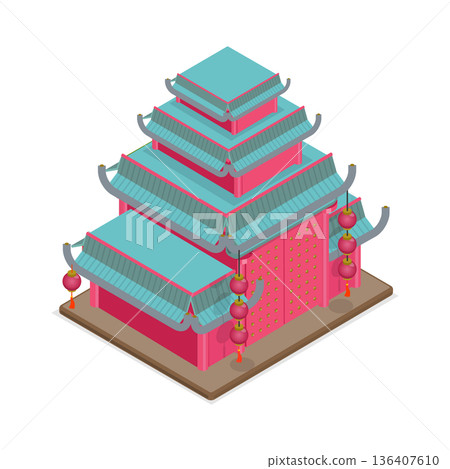 3D Isometric Flat  Illustration of South Korea National Symbols. Item 3 136407610