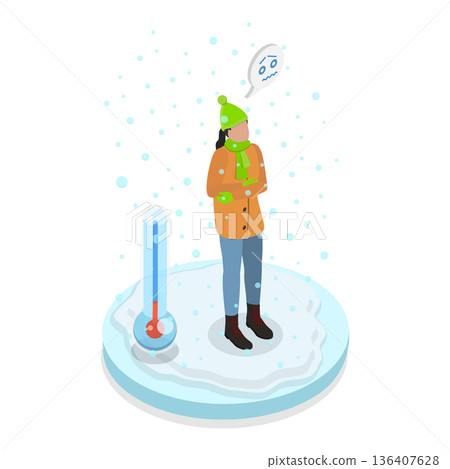 3D Isometric Flat  Illustration of Uncomfortable Weather. Item 2 136407628