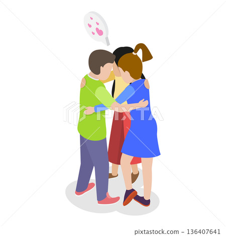 3D Isometric Flat Illustration of Hugging Kids. Item 5 3D Isometric Flat Illustration of Hugging Kids. Item 5 136407641