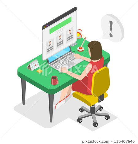 3D Isometric Flat  Illustration of Job Interview, Recruitment Agency. Item 2 136407646