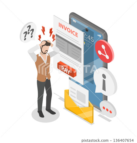 3D Isometric Flat  Illustration of FOMO stands for Fear of Missing Out. Item 3 136407654