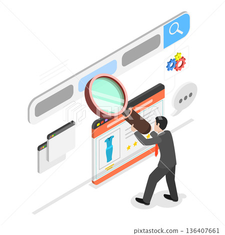 3D Isometric Flat  Illustration of SEO Targeting and Performance. Item 2 136407661