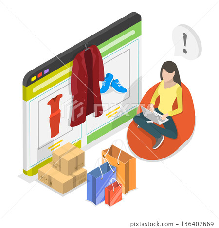 3D Isometric Flat  Illustration of E-commerce Advertising. Item 3 136407669
