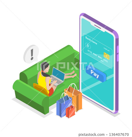 3D Isometric Flat Illustration of E-commerce Advertising. Item 2 3D Isometric Flat Illustration of E-commerce Advertising. Item 2 136407670