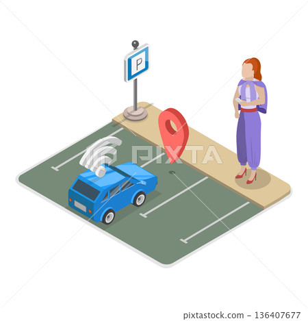 3D Isometric Flat  Illustration of Autonomous Vehicle. Item 1 136407677