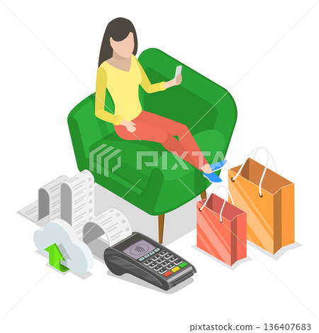 3D Isometric Flat  Illustration of Contactless Payment. Item 3 136407683