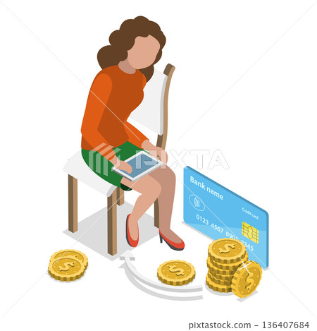 3D Isometric Flat  Illustration of Contactless Payment. Item 2 136407684