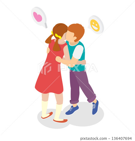 3D Isometric Flat Illustration of Hugging Kids. Item 1 3D Isometric Flat Illustration of Hugging Kids. Item 1 136407694