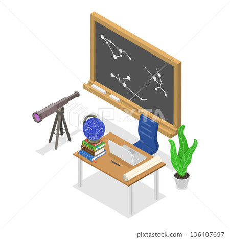 3D Isometric Flat  Illustration of Classroom set in School. Item 1 136407697