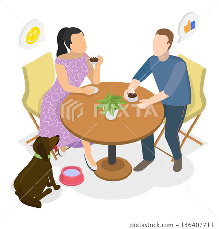 3D Isometric Flat Illustration of Pet Friendly Cafe. Item 2 3D Isometric Flat Illustration of Pet Friendly Cafe. Item 2 136407711