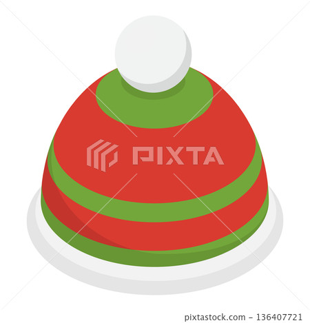 3D Isometric Flat Illustration of Christmas Holiday Hats. Item 1 3D Isometric Flat Illustration of Christmas Holiday Hats. Item 1 136407721