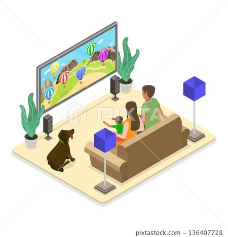 3D Isometric Flat  Illustration of Happy Family Having Fun. Item 1 136407728