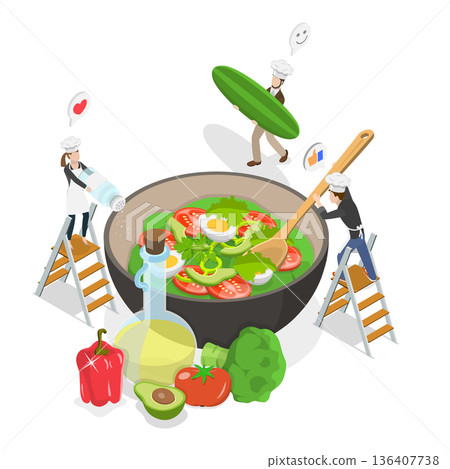3D Isometric Flat  Illustration of Cooking Classes. Item 1 136407738