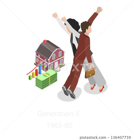 3D Isometric Flat  Illustration of Generations Comparison. Item 4 136407739