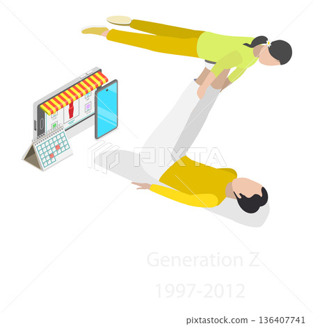 3D Isometric Flat  Illustration of Generations Comparison. Item 2 136407741