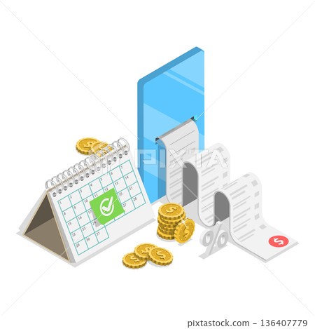 3D Isometric Flat  Illustration of Tech and Accounting. Item 3 136407779