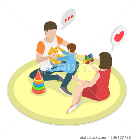 3D Isometric Flat  Illustration of Secure Environment for Children. Item 2 136407786