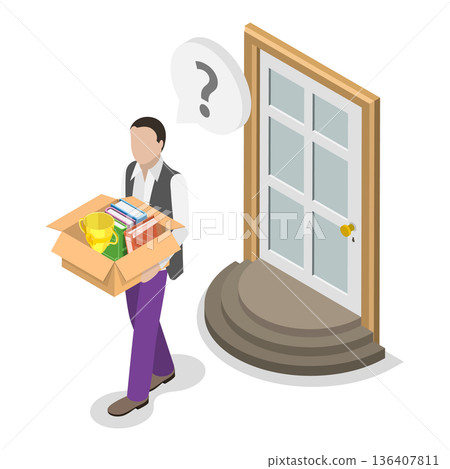 3D Isometric Flat  Illustration of Layoff, Staff Reduction. Item 3 136407811